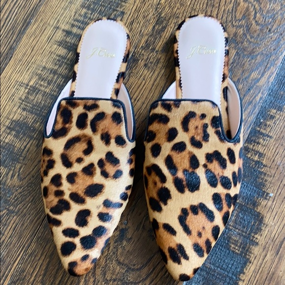 Jcrew Pointed Toe Slides Leopard Calf Hair ab096 - Picture 2 of 3